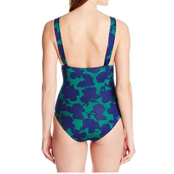 NWOT Lark & Ro S Navy+Green Floral Retro Lined Runched Sides One Piece Swimware - Picture 4 of 4